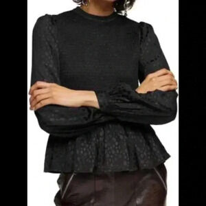 Topshop Black Long Sleeve Peplum Top size US 4